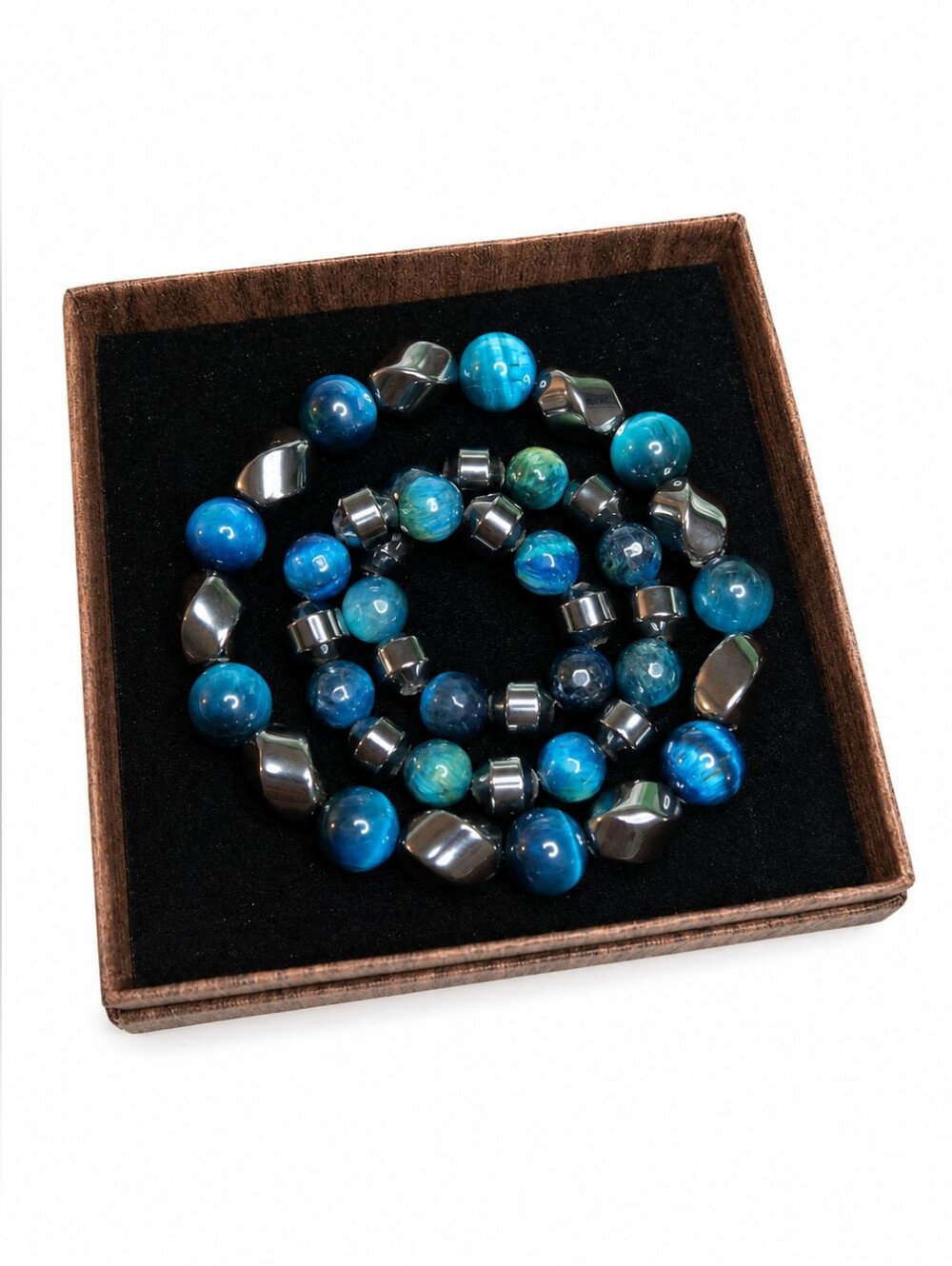 Bold & Blue- Blue Tiger Eye & Hematite Beaded Bracelet Set
